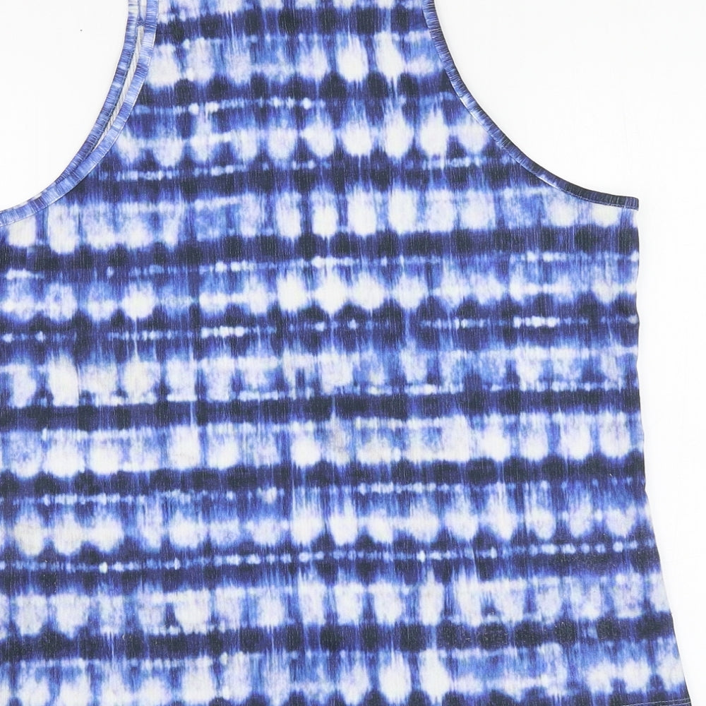 Papaya Womens Blue Geometric Polyester Basic T-Shirt Size 10 Square Neck