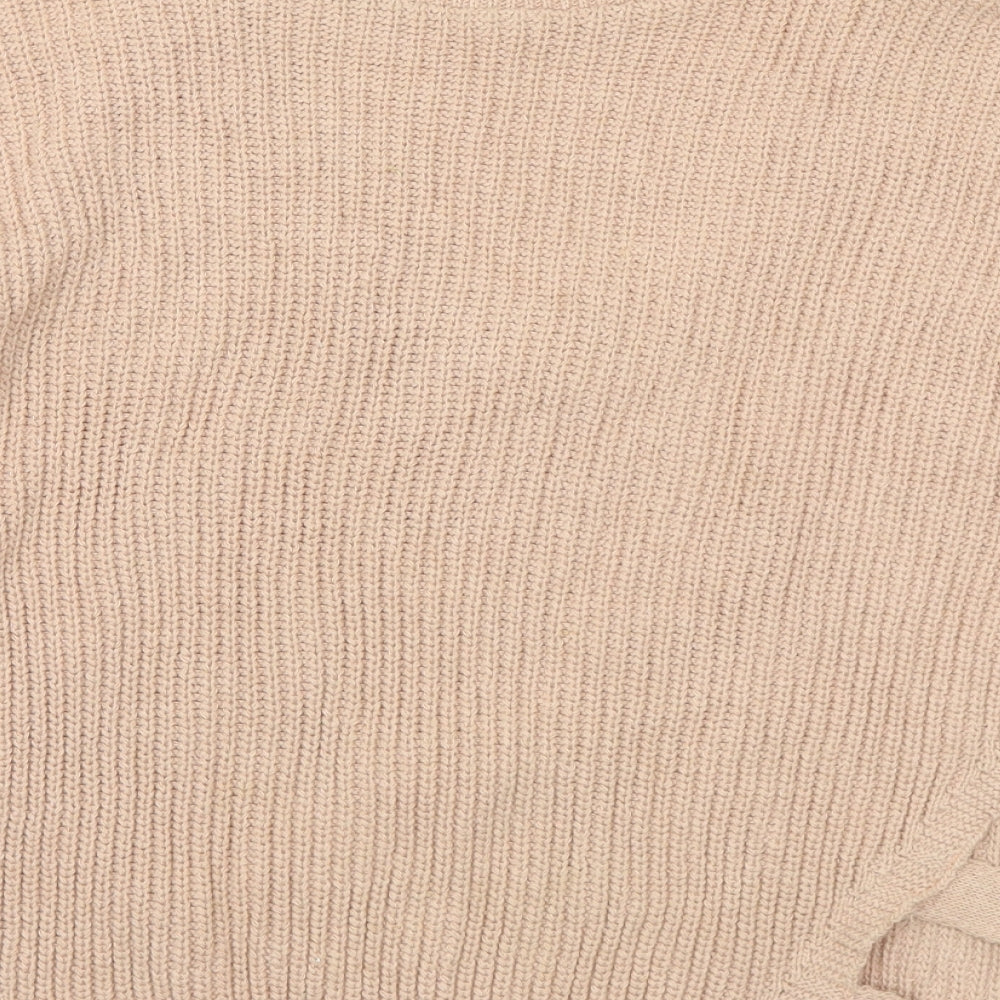 Boohoo Womens Beige V-Neck Cotton Pullover Jumper Size S - S/M