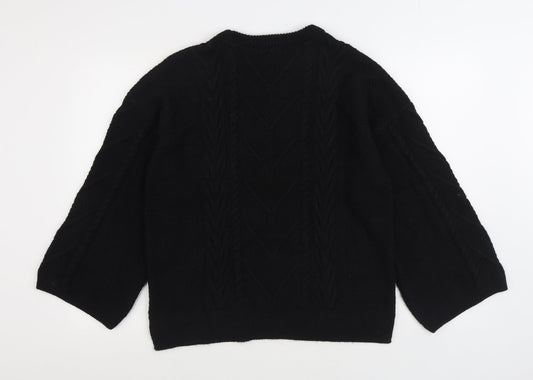F&F Womens Black Round Neck Acrylic Pullover Jumper Size 14