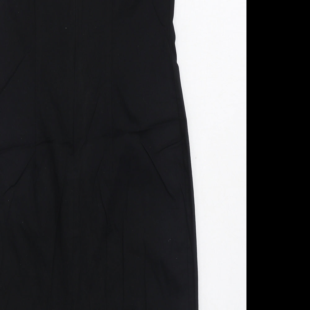 George Womens Black Floral Cotton Sheath Size 14 V-Neck Zip