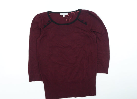 Womens UK Size 10 Red Herring Purple Henley Jumper