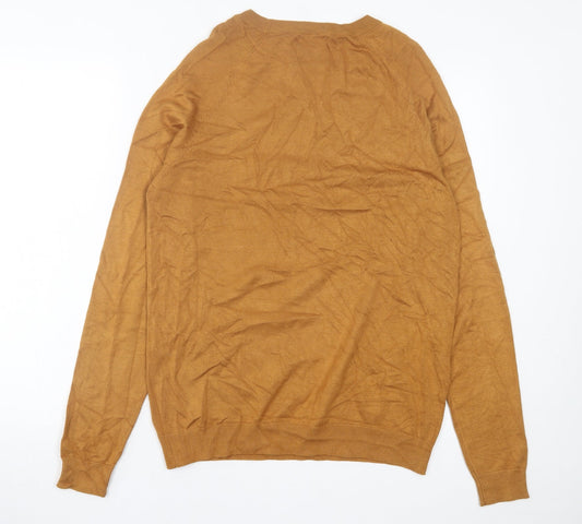 Pull&Bear Mens Brown Crew Neck Acrylic Pullover Jumper Size M