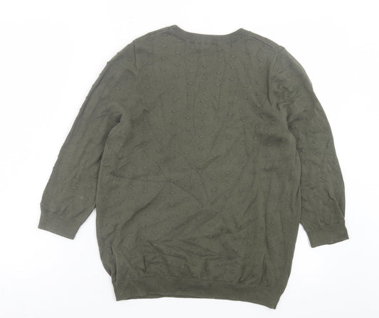 TU Womens Green Crew Neck Cotton Pullover Jumper Size 14