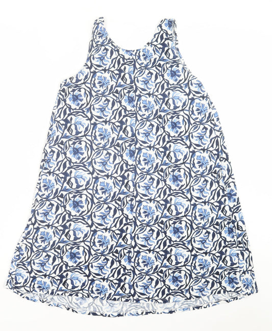 H&M Womens Blue Geometric Viscose A-Line Size S Scoop Neck Pullover