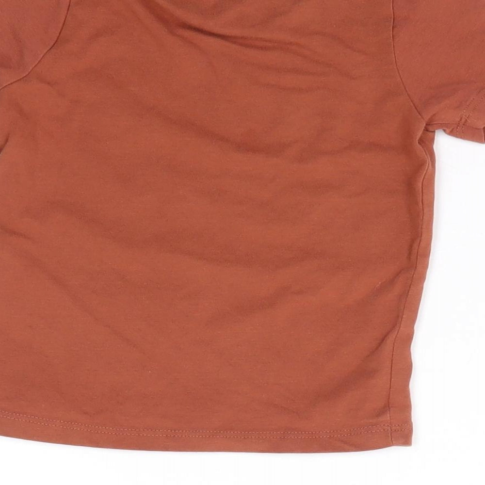 name it Boys Brown Cotton Cropped T-Shirt Size 9-12 Months Crew Neck Pullover - Smile