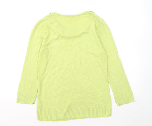 Per Una Womens Green Round Neck Acrylic Pullover Jumper Size 10 - Flowers