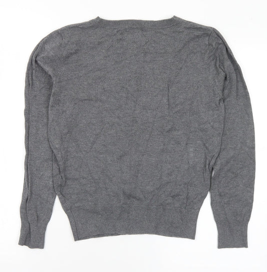 H&M Womens Grey V-Neck Viscose Pullover Jumper Size XS