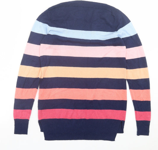 F&F Womens Multicoloured Crew Neck Striped Acrylic Pullover Jumper Size 6