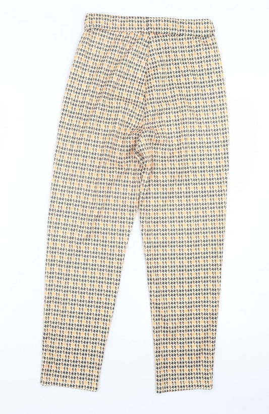 Preworn Womens Orange Houndstooth Polyester Trousers Size S L25 in Regular