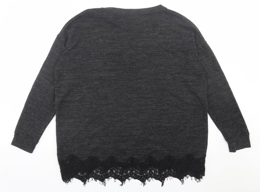 F&F Womens Grey Crew Neck Polyester Pullover Jumper Size 14