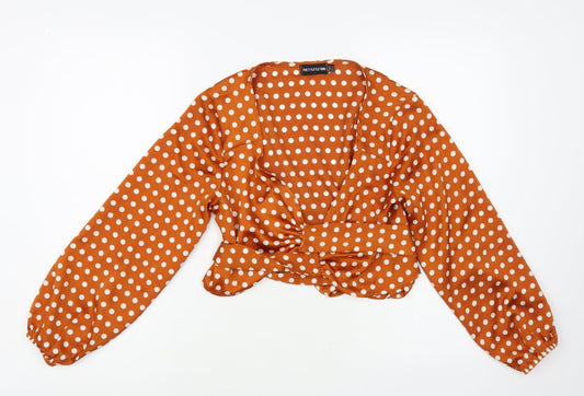 Womens UK Size 8 PRETTYLITTLETHING Brown Wrap Blouse