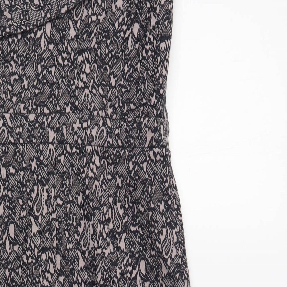 NEXT Womens Pink Floral Viscose Pencil Dress Size 8 One Shoulder Zip - Lace Overlay