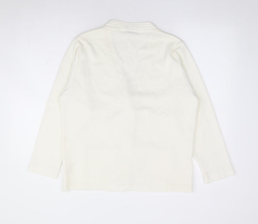 Beaumonde Paris Womens Ivory V-Neck Acrylic Cardigan Jumper Size 14