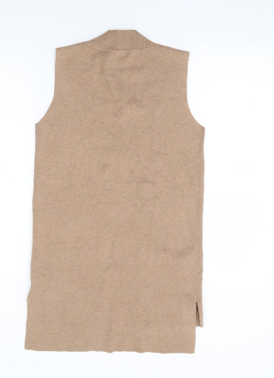 TU Womens Brown Mock Neck Polyester Tunic Jumper Size 8