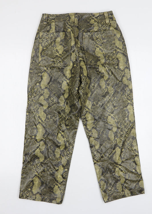 Topshop Womens Green Animal Print Polyurethane Cropped Jeans Size 8 L24 in Regular - Leather Look