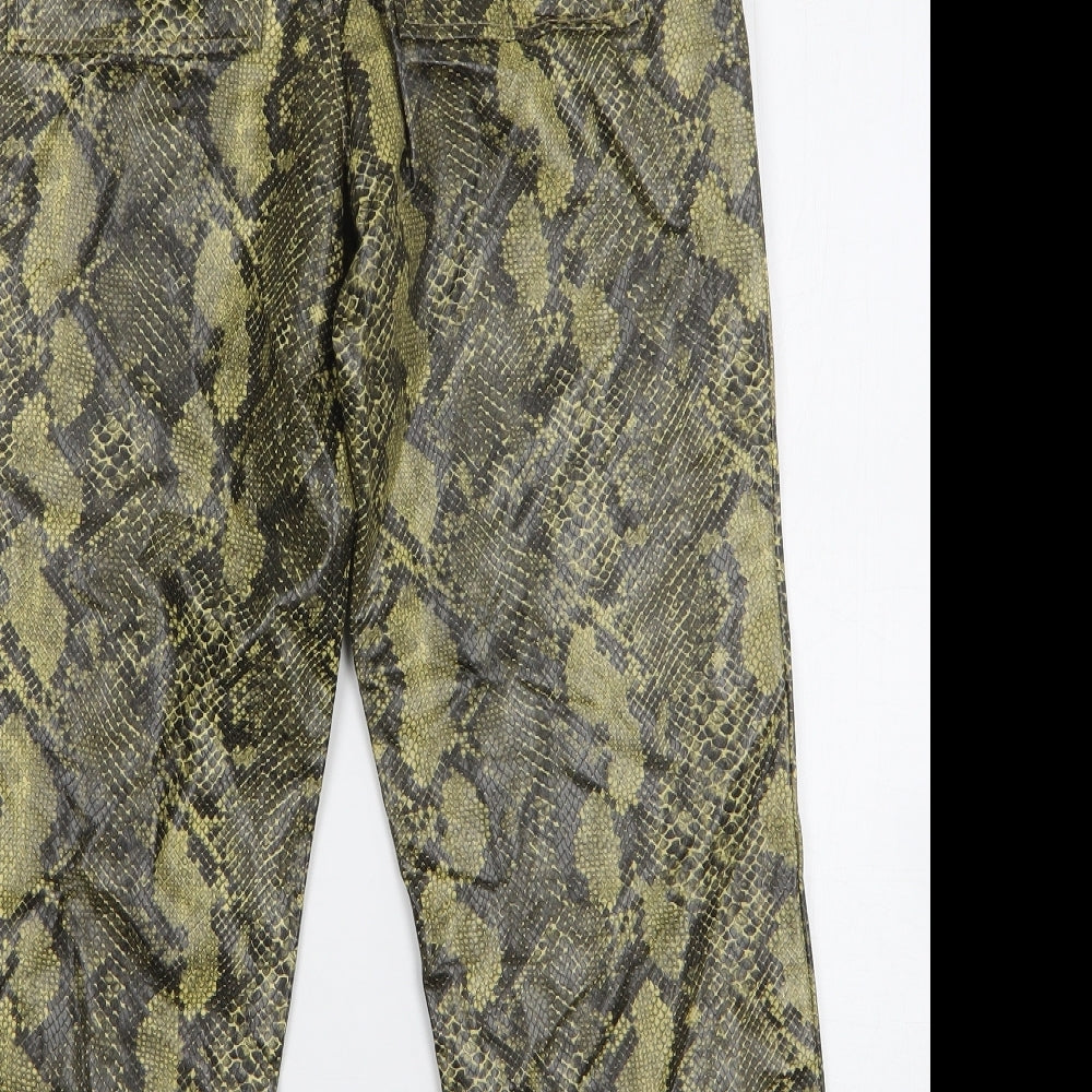 Topshop Womens Green Animal Print Polyurethane Cropped Jeans Size 8 L24 in Regular - Leather Look