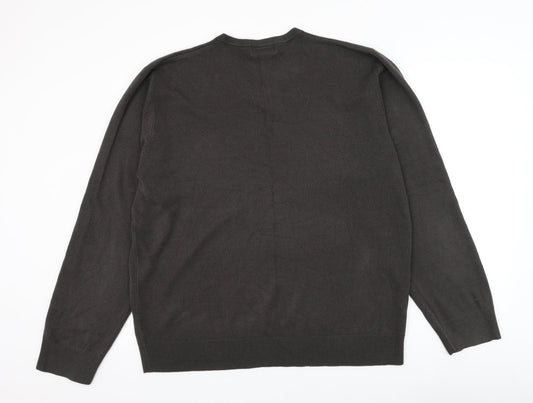 Marks and Spencer Mens Grey V-Neck Acrylic Pullover Jumper Size 2XL