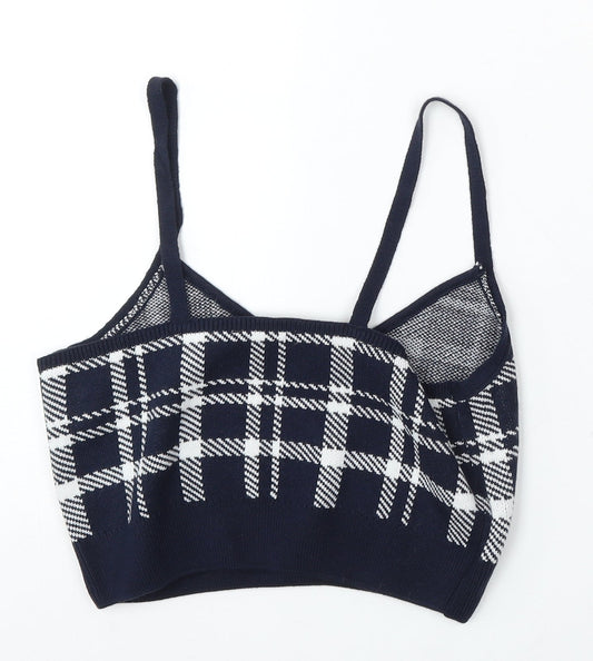 Primark Womens Blue V-Neck Geometric Acrylic Pullover Jumper Size 10