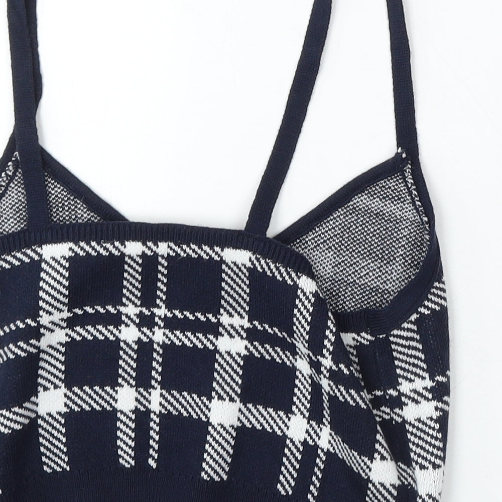 Primark Womens Blue V-Neck Geometric Acrylic Pullover Jumper Size 10