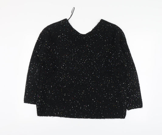 Nutmeg Womens Black V-Neck Acrylic Pullover Jumper Size 12