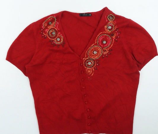 Womens UK Size M Linea Red Cardigan Jumper