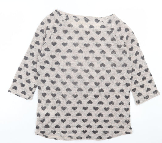 New Look Womens Beige Geometric Polyester Basic T-Shirt Size 14 Off the Shoulder