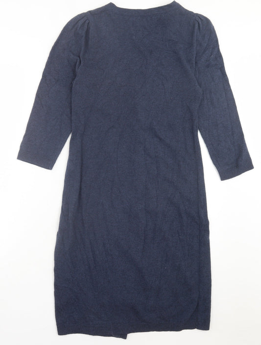 RJR.John Rocha Womens Blue Geometric Cotton A-Line Size 10 Scoop Neck Pullover