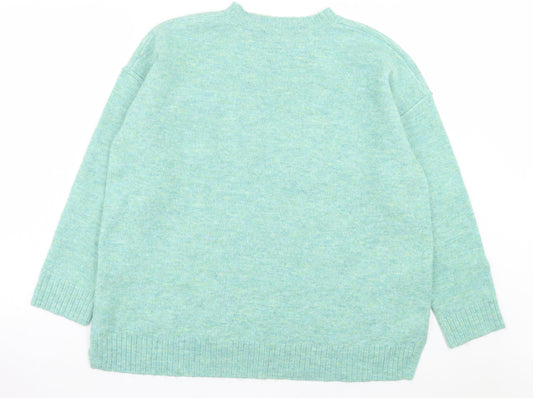 bonmarch Womens Green Crew Neck Acrylic Pullover Jumper Size 14