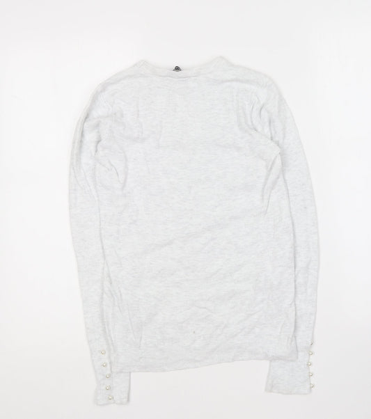 Zara Womens Grey Round Neck Cotton Pullover Jumper Size S