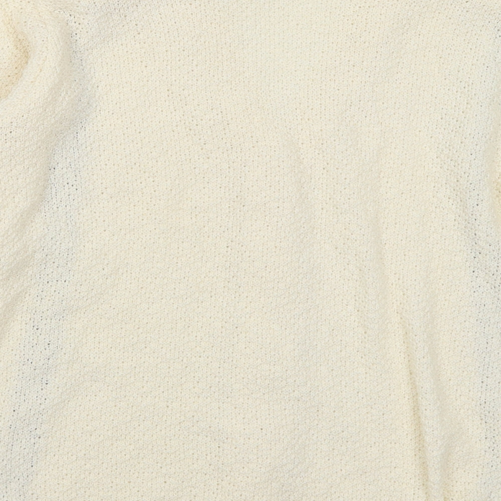 Andrita Womens Ivory V-Neck Cotton Cardigan Jumper Size S - Shoulder Pads S/M