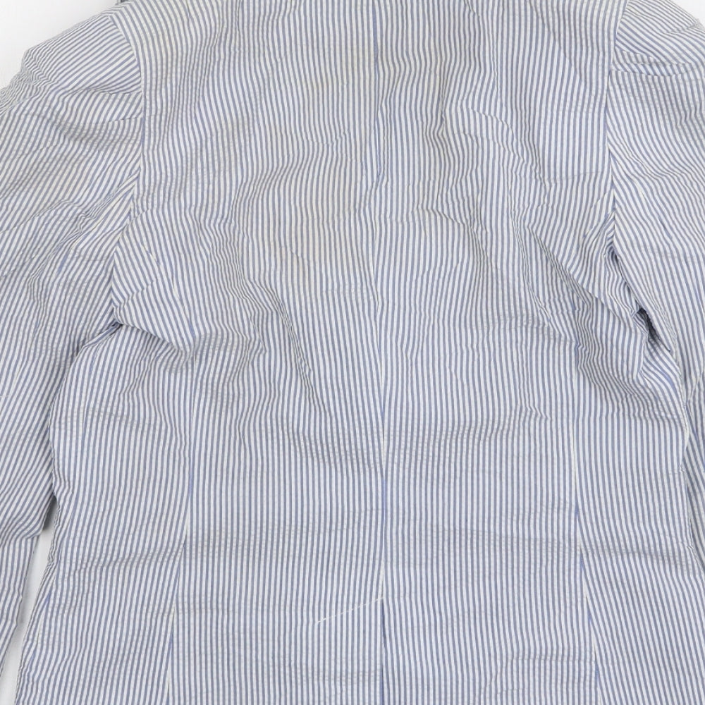 H&M Womens Blue Striped Polyester Jacket Suit Jacket Size 10