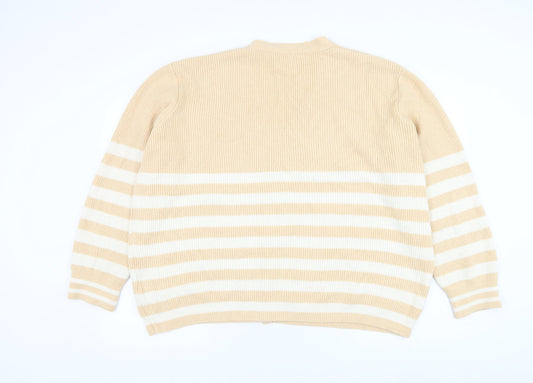 F&F Womens Beige V-Neck Striped Acrylic Cardigan Jumper Size XL