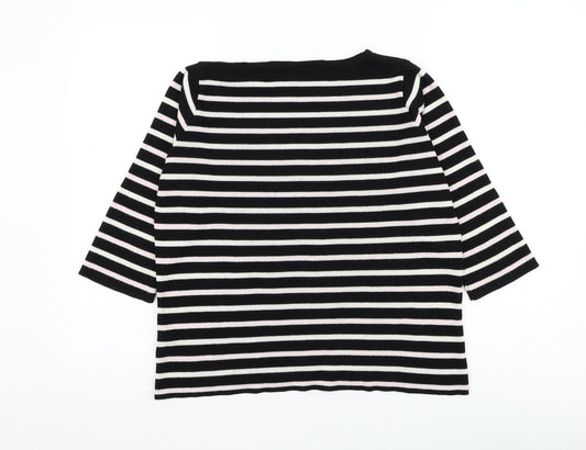 BHS Womens Black Round Neck Striped Acrylic Pullover Jumper Size 18