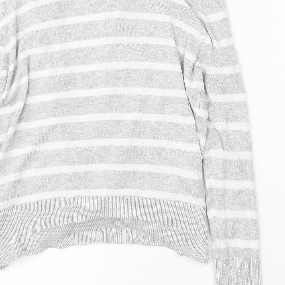 Primark Womens Grey Round Neck Striped Viscose Cardigan Jumper Size 12