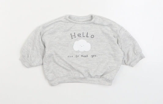 George Girls Grey Cotton Pullover Jumper Size 0-3 Months Pullover