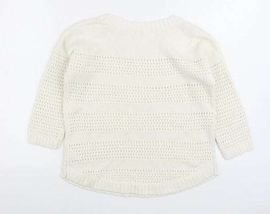 Gap Womens White Boat Neck Cotton Pullover Jumper Size S