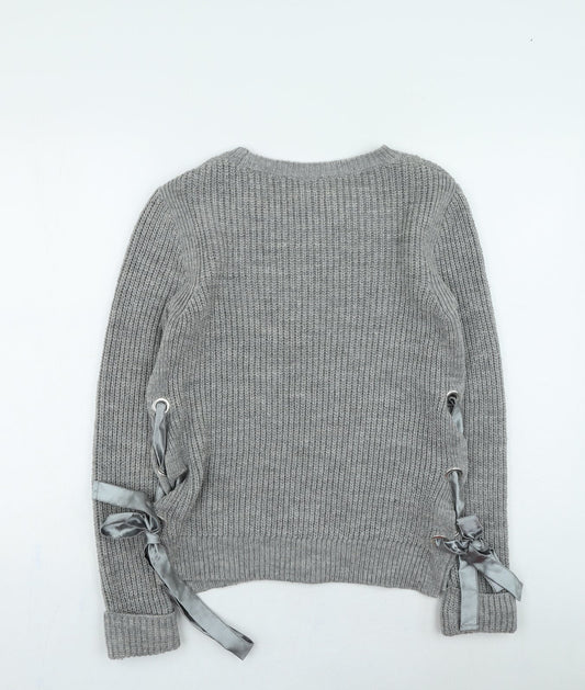 Primark Womens Grey Round Neck Acrylic Pullover Jumper Size XS