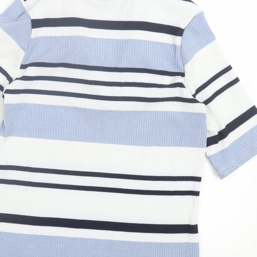 F&F Womens Blue Striped Polyester Basic Polo Size 10 V-Neck