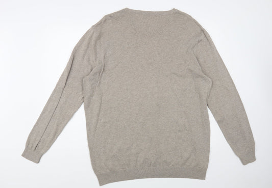 George Mens Beige V-Neck Cotton Pullover Jumper Size XL