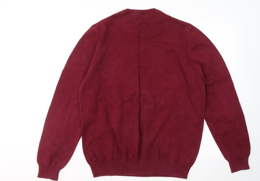 Atlantic Bay Mens Red Round Neck Cotton Pullover Jumper Size L