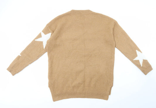 Capsule Womens Beige Round Neck Geometric Acrylic Pullover Jumper Size 8 - Stars