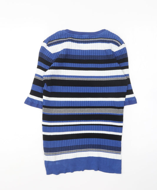 TU Womens Blue Round Neck Striped Viscose Pullover Jumper Size 12