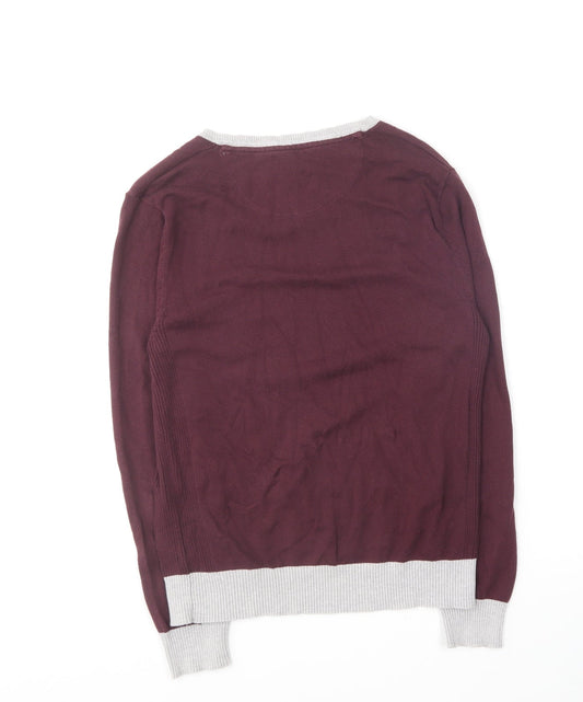 Twisted Soul Mens Purple V-Neck Cotton Pullover Jumper Size S