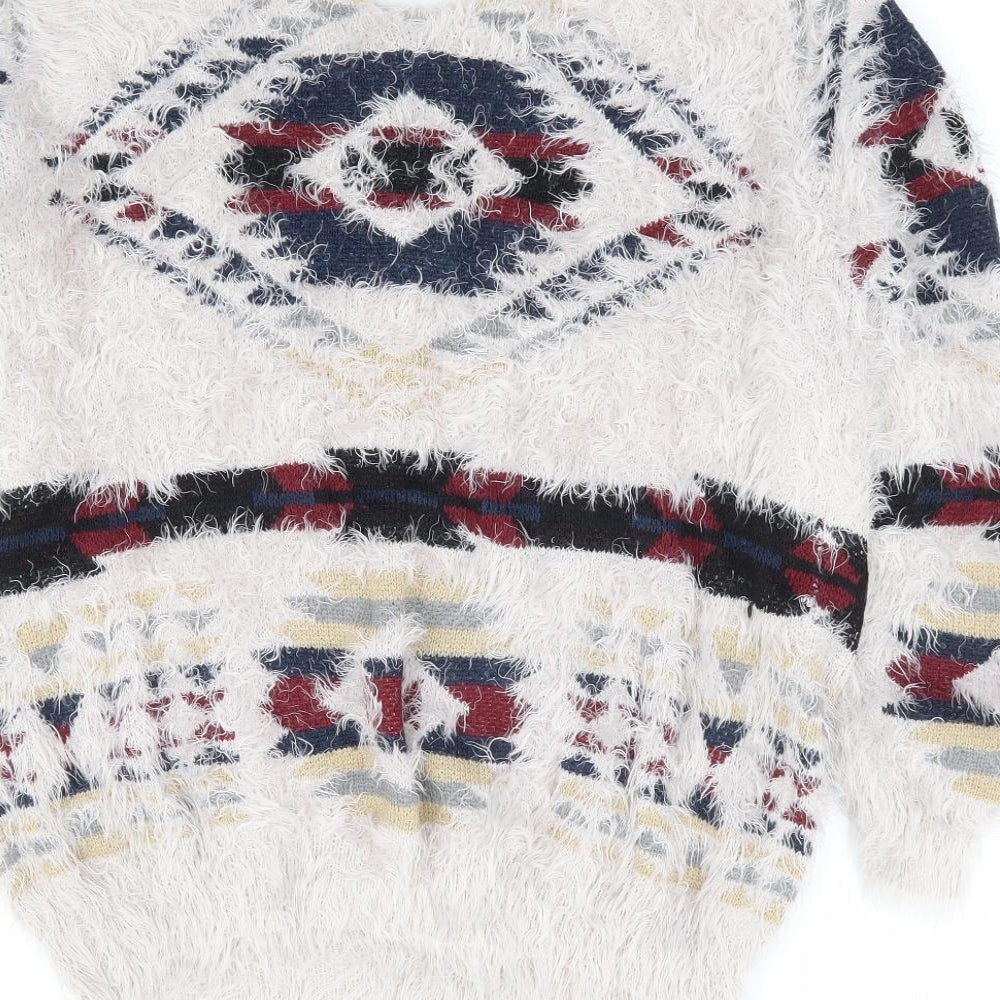 Golden Live Womens Multicoloured Round Neck Geometric Acrylic Pullover Jumper Size S - Fluffy
