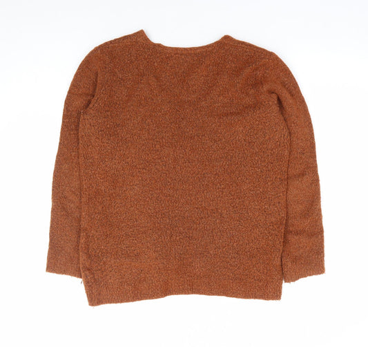TU Womens Brown V-Neck Acrylic Pullover Jumper Size 8