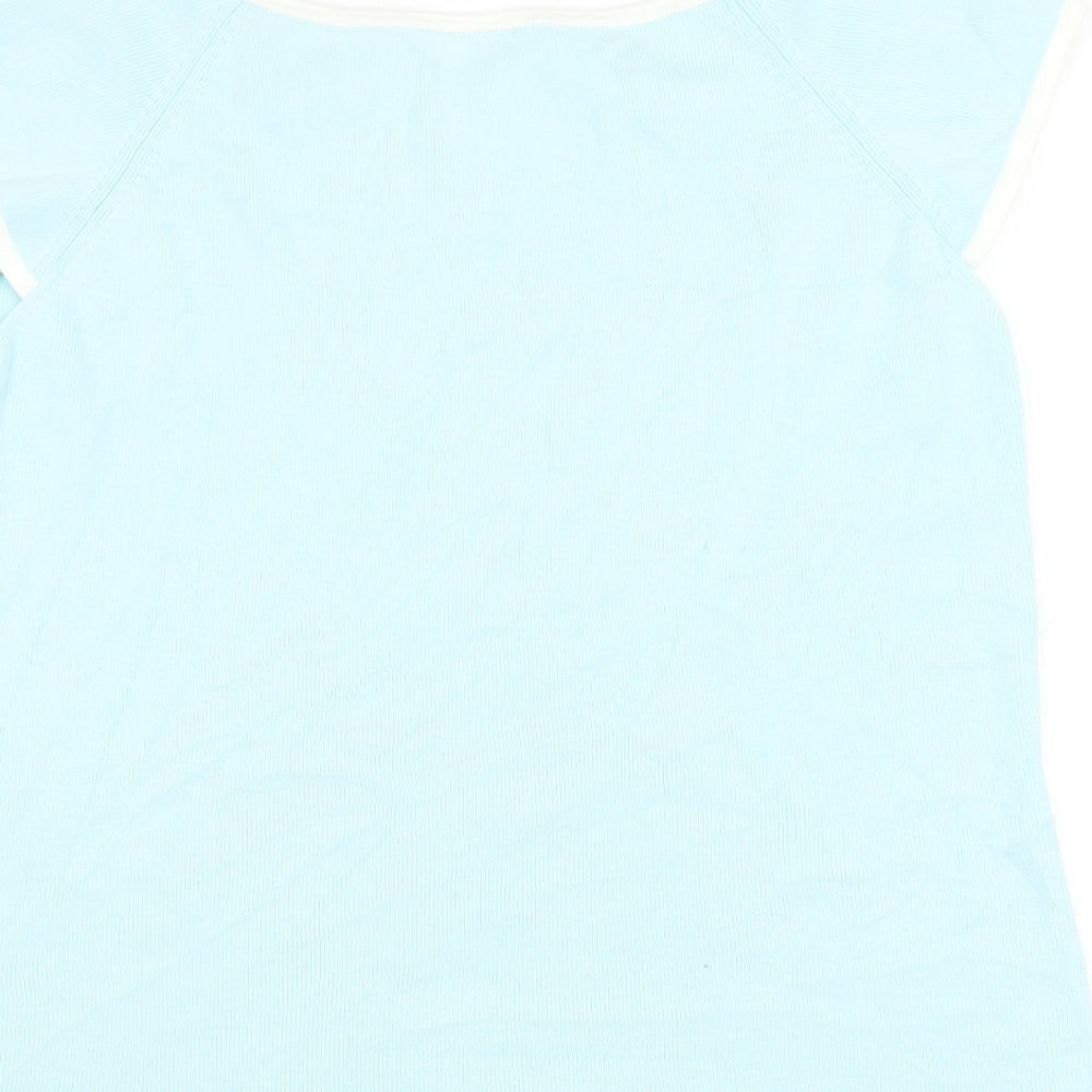 Agenda Womens Blue Round Neck Ramie Pullover Jumper Size 18