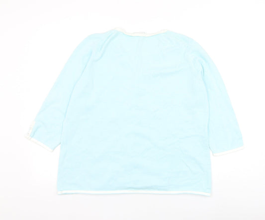 Agenda Womens Blue Round Neck Ramie Cardigan Jumper Size 18