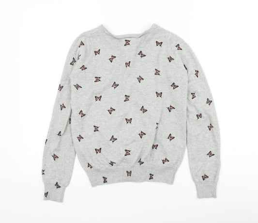 Primark Womens Grey Round Neck Cotton Jumper Size 6 - Butterfly