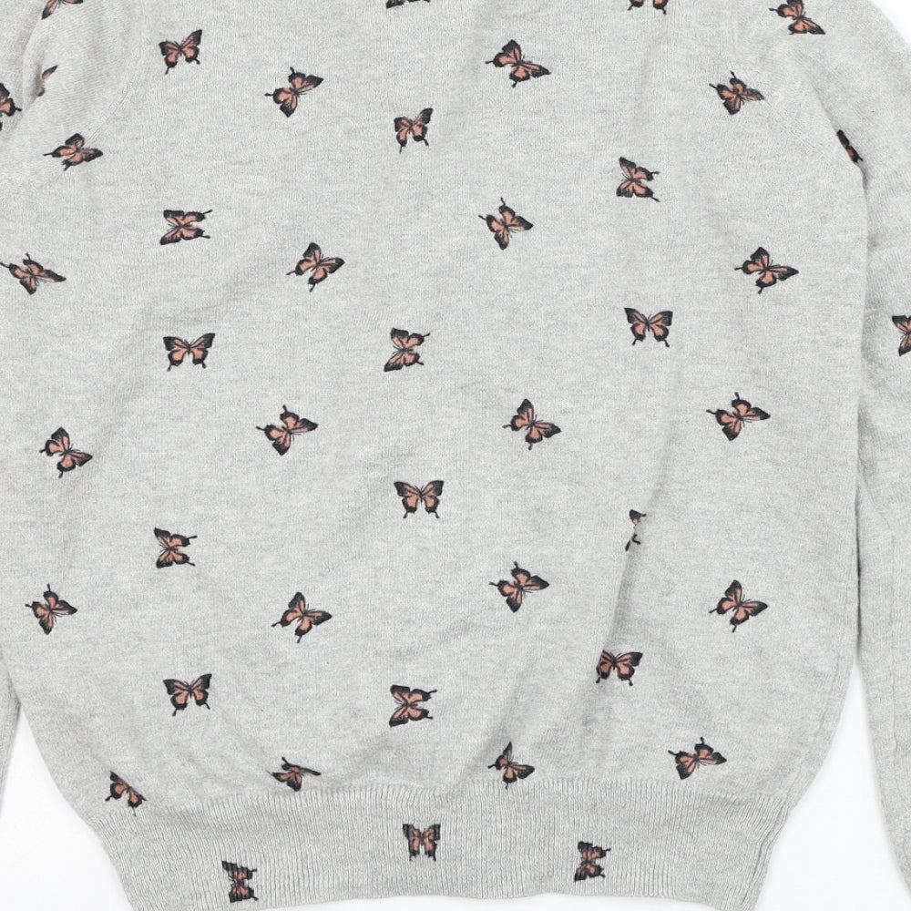 Primark Womens Grey Round Neck Cotton Jumper Size 6 - Butterfly
