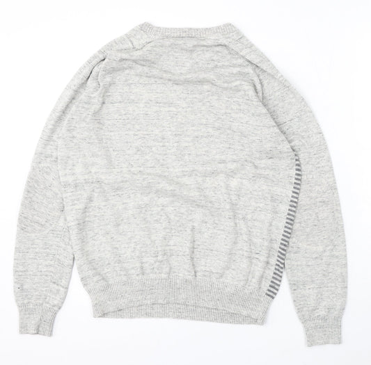 Cedar Wood State Mens Grey Round Neck Striped Cotton Pullover Jumper Size M